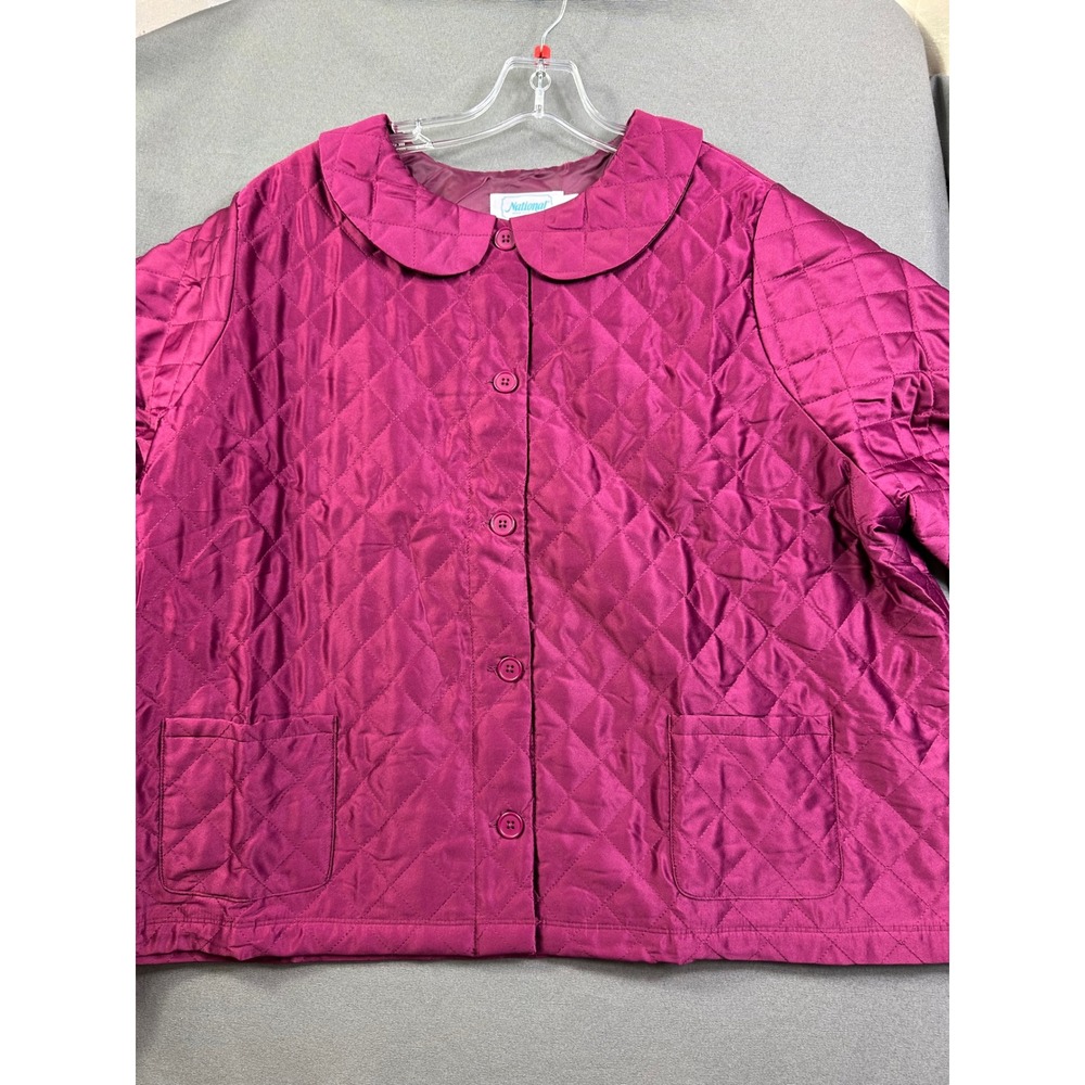 National Quilted Bed Jacket Magenta Pink Button Front Peter Pan Collar 2X NEW